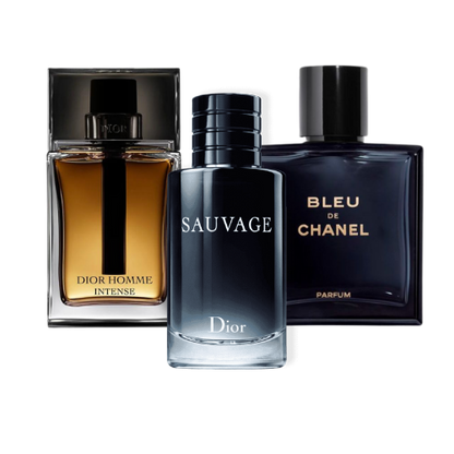 Pack of 3 Perfumes: Sauvage by Dior, Bleu de Chanel, and Dior Homme Intense (Eau de Parfum)
