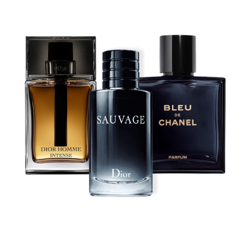 Pack of 3 Perfumes: Sauvage by Dior, Bleu de Chanel, and Dior Homme Intense (Eau de Parfum)