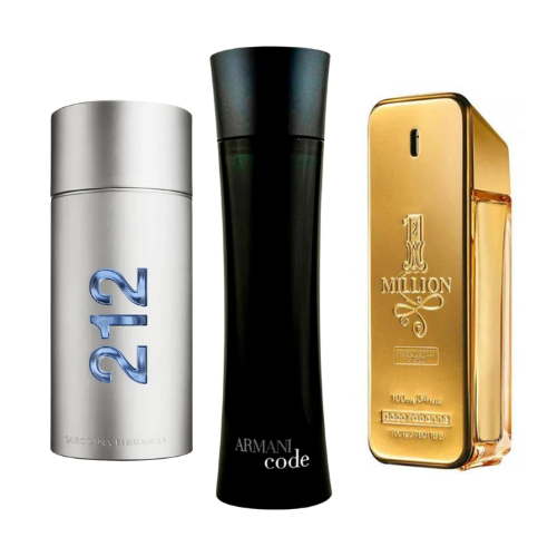Pack of 3 Perfumes: 212 Men NYC, Paco Rabanne One Million, Armani Code Homme (Eau de Parfum)