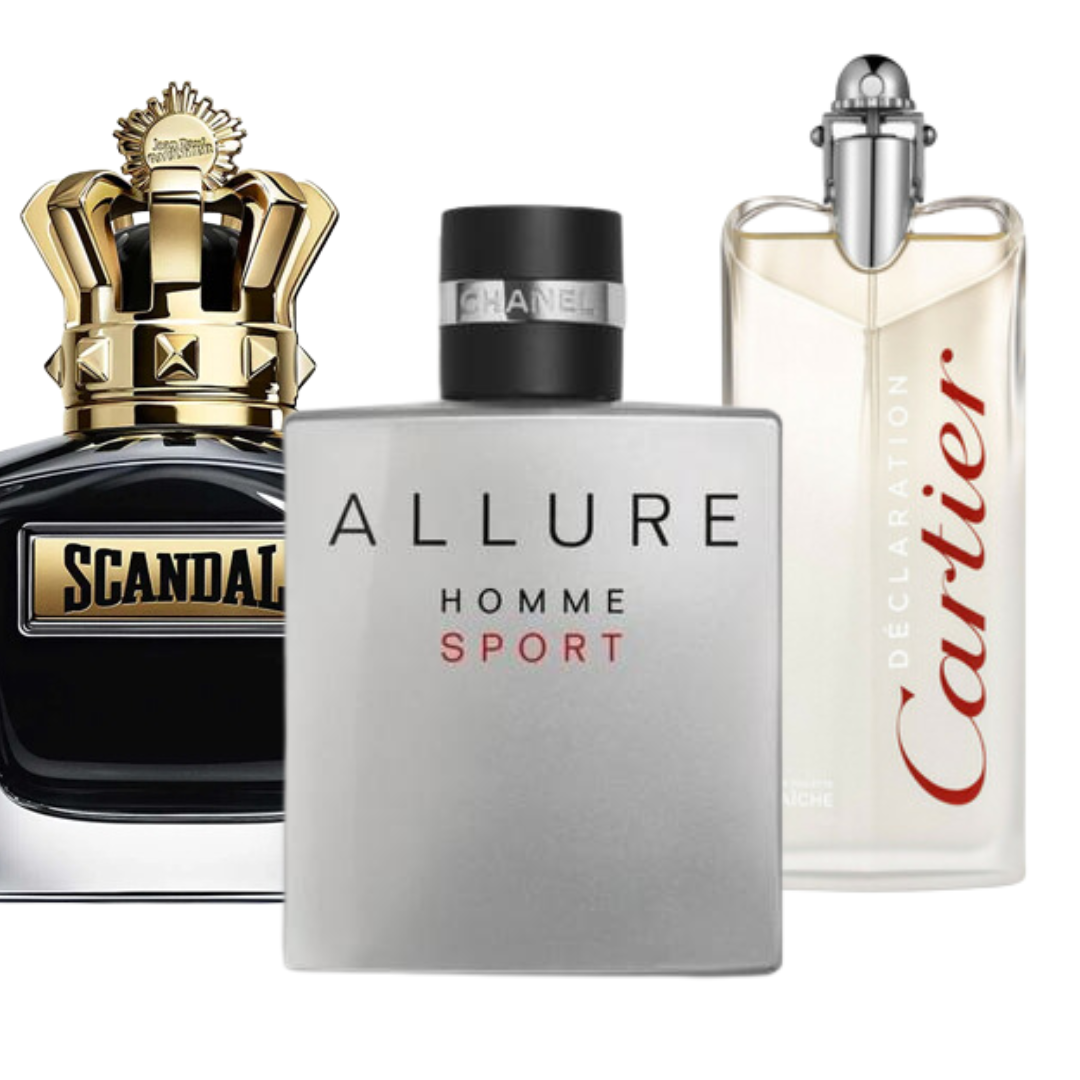 Pack of 3 perfumes: Allure Homme Sport, Jean Paul Gaultier Scandal, Cartier Declaration (Eau de Parfum)