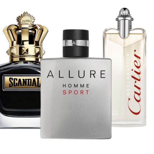 Pack of 3 perfumes: Allure Homme Sport, Jean Paul Gaultier Scandal, Cartier Declaration (Eau de Parfum)