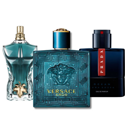 Pack of 3 Perfumes: Prada Luna Rossa, Versace Eros, and Jean Paul Gaultier Le Beau (Eau de Parfum)