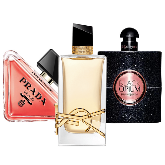 Pack of 3 Perfumes: Prada Paradoxe, Black Opium by Yves Saint Laurent, and Libre (Eau de Parfum)