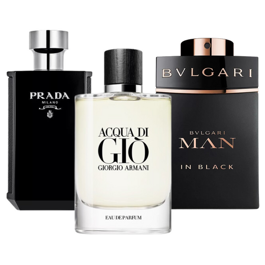 Pack of 3 Perfumes: Bvlgari Man In Black, Giorgio Armani Acqua Di Giò, and Prada L’Homme Intense (Eau de Parfum)