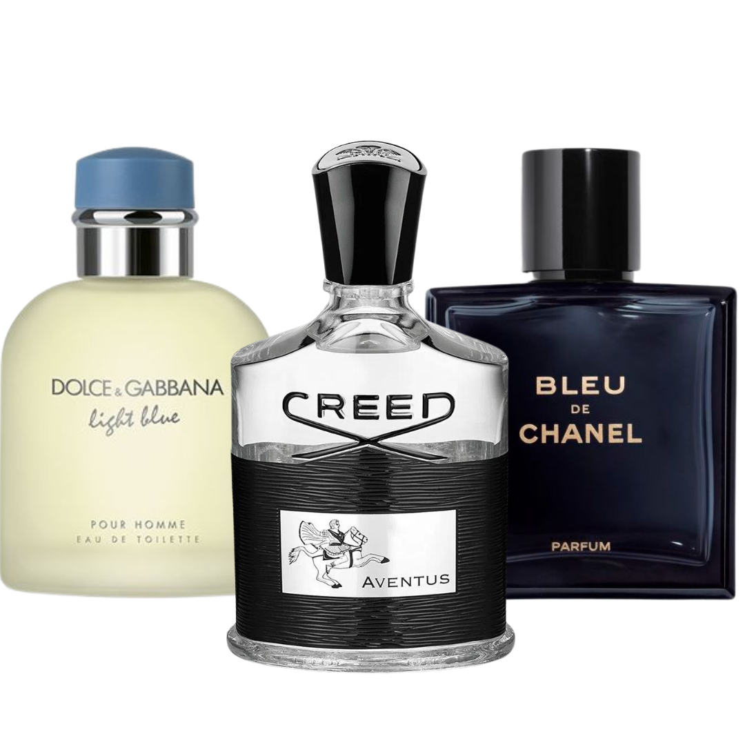 Pack of 3 Perfumes: Bleu de Chanel, Creed Aventus, Dolce & Gabbana Light Blue (Eau de Parfum)